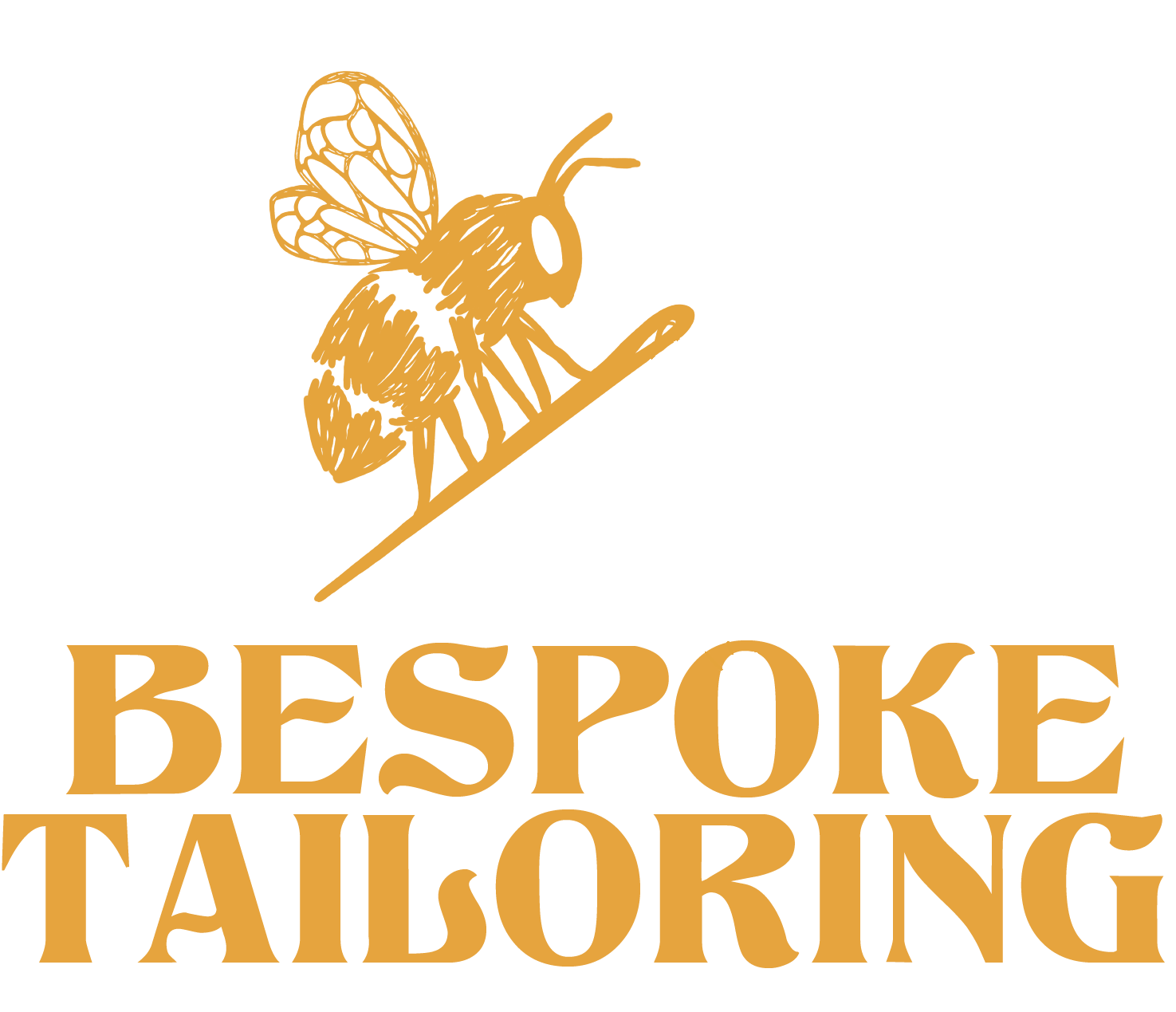 A bumblebee perched on a threaded needle above the words Bespoke Tailoring